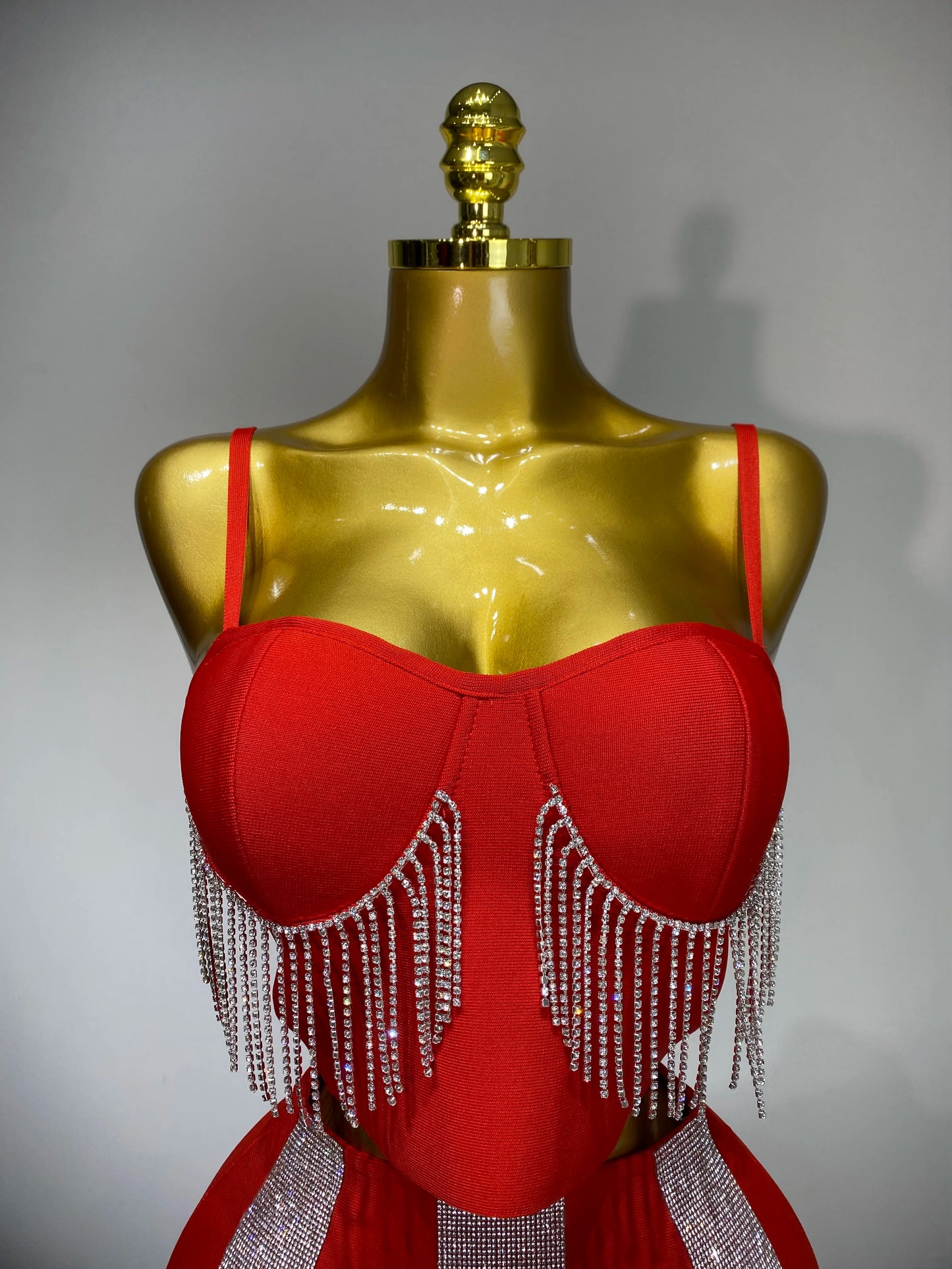 Sling Backless Tassels Bandage Skirt Two Piece Sets