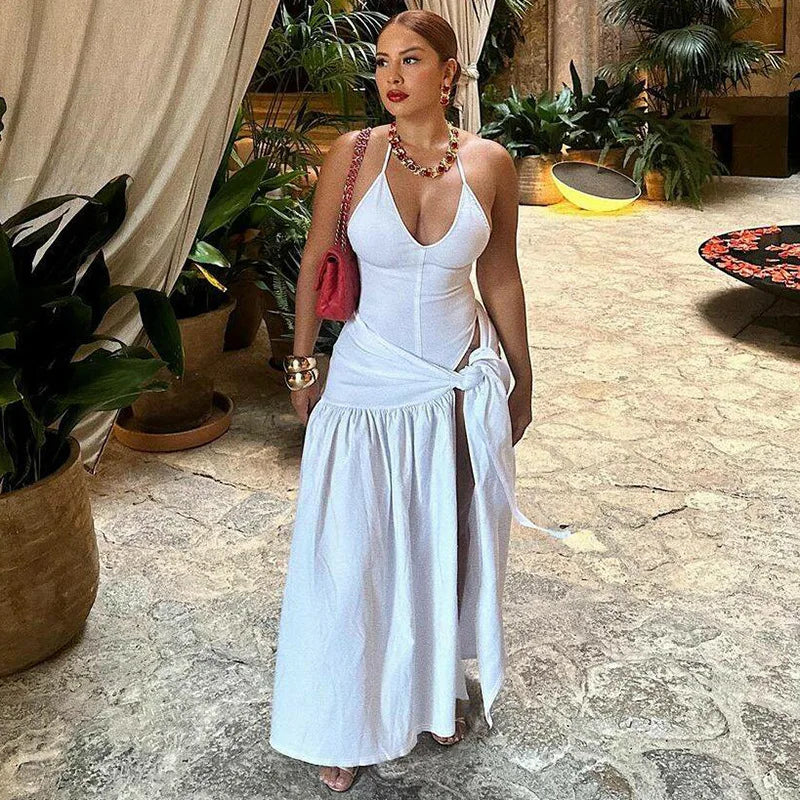 Elegant Halter Bodysuits Tie Up Maxi Skirts Matching Outfits