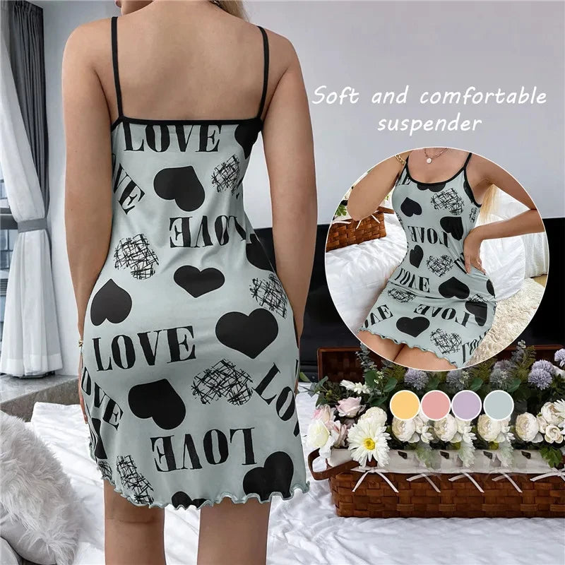 Spaghetti Strap Beautiful Love Print Nightgown
