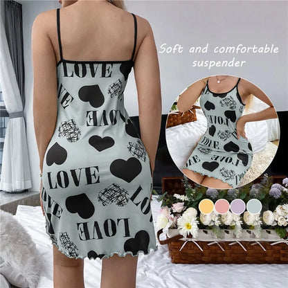 Spaghetti Strap Beautiful Love Print Nightgown