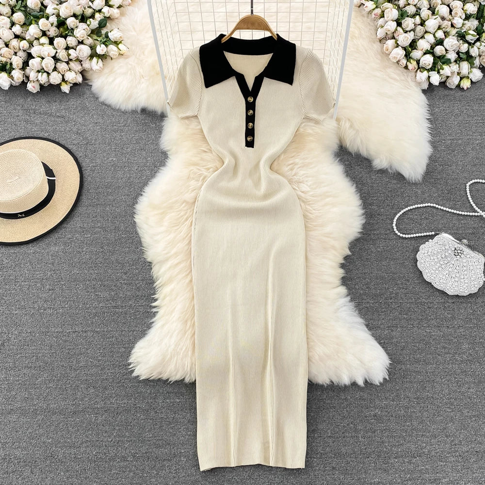 High Waist A-Line Silhouette Single Button Maxi Dresses