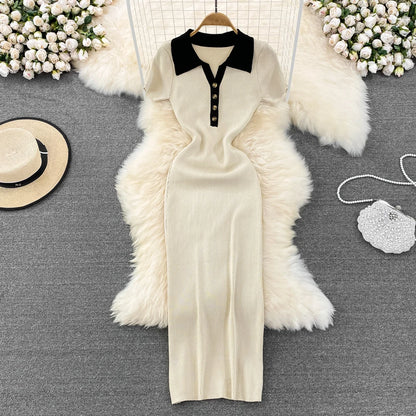 High Waist A-Line Silhouette Single Button Maxi Dresses