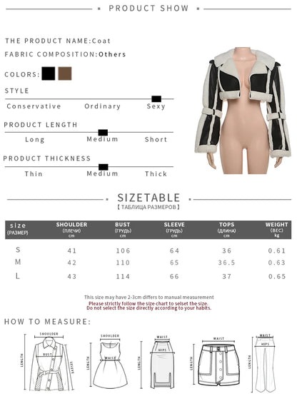 Furry Patchwork Women Crop Jacket Hipster Full Sleeve Open Stitch Hipster Streetwear Warm Outwear Basic Wild Coat