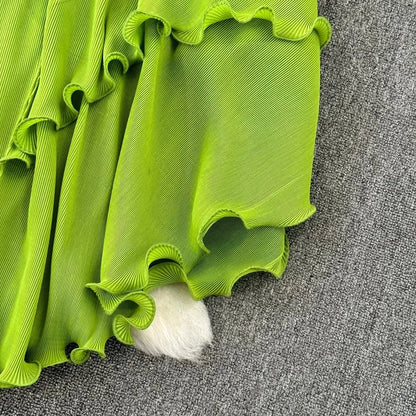 Stand Collar Lace Up Ruffles Boho Dresses