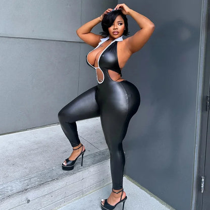 Black Halter Elasticity Slim Playsuits Fashion Bandage Overalls