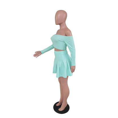 Pleated Mini Skirt Sets Women 2 Pieces  (Vacationing Outfits)