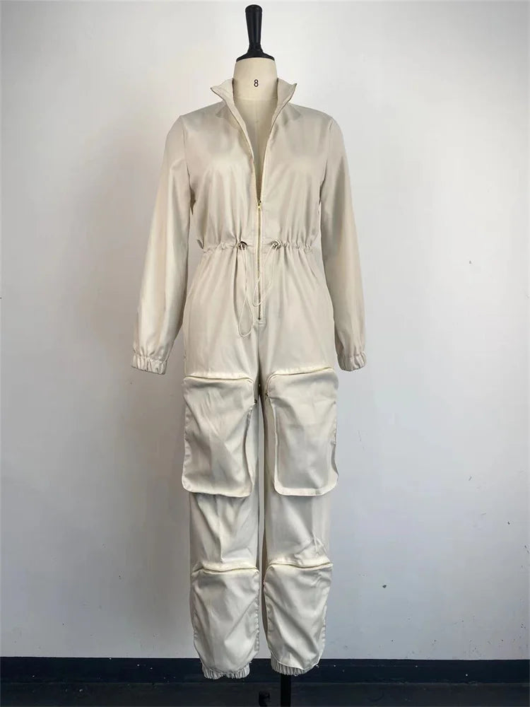 Camino S-2XL Solid One Piece Outfits Zipper Cargo Jumpsuit (1pc)