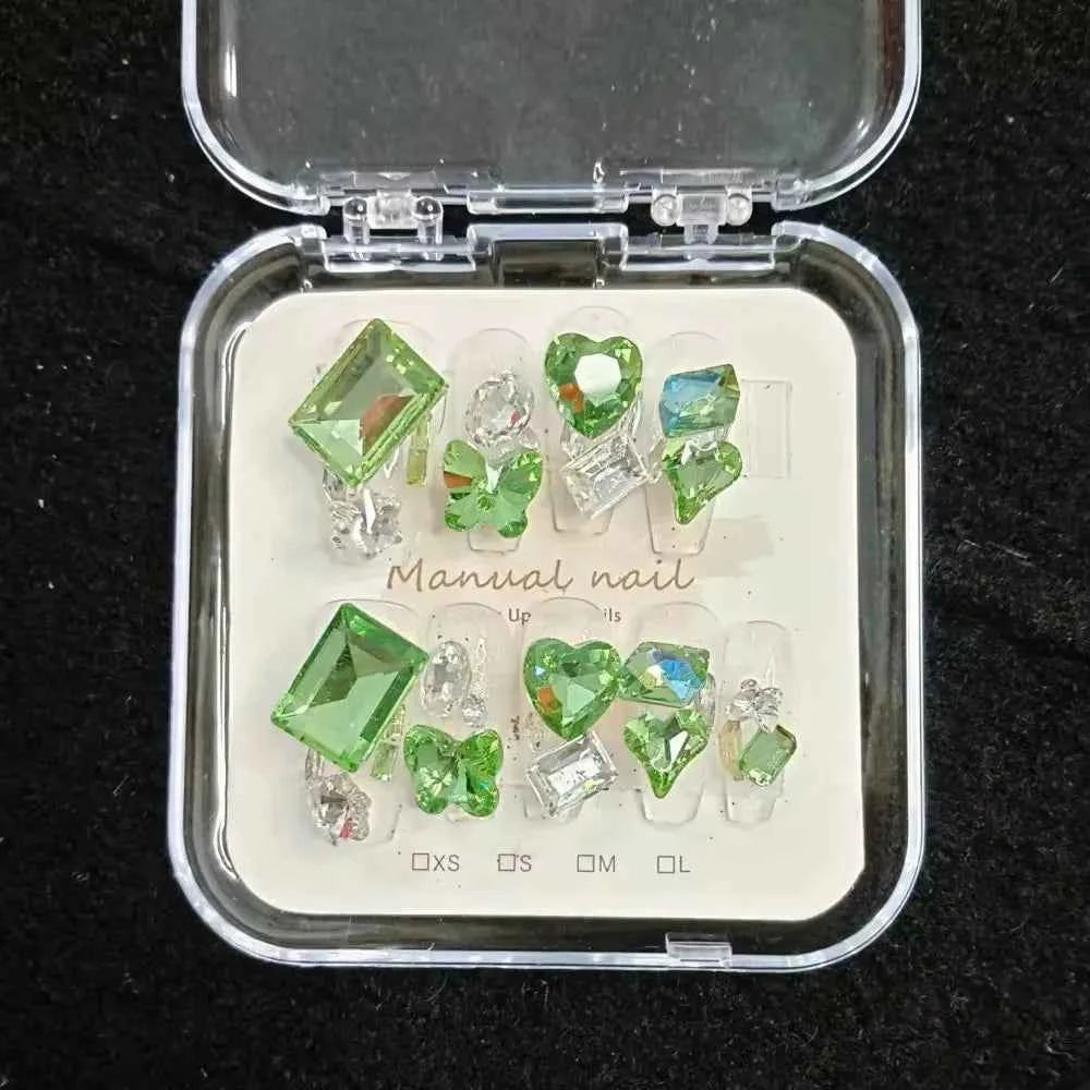 10pcs High Quality Press on Nails Green Starry Sky Shining Eyes Nail Equipment Nails