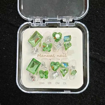 10pcs High Quality Press on Nails Green Starry Sky Shining Eyes Nail Equipment Nails