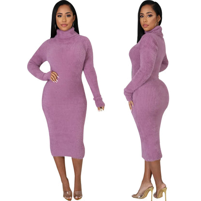 Solid color crew neck sweater dress JX5389