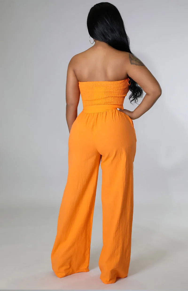 Casual Sleeveless Straight Belted Jumpsuits
