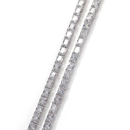 1 Row Square CZ Stone Tennis Link Chain Choker Necklace (Unisex)