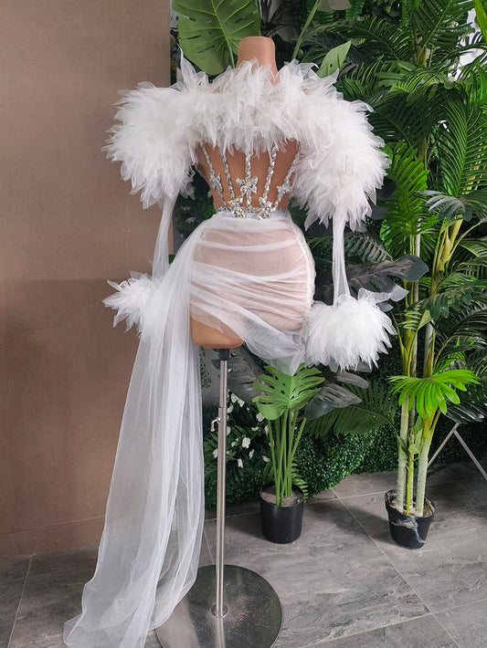 Strapless Mesh Ruffles 2 Pieces Bodycon Mini Dresses