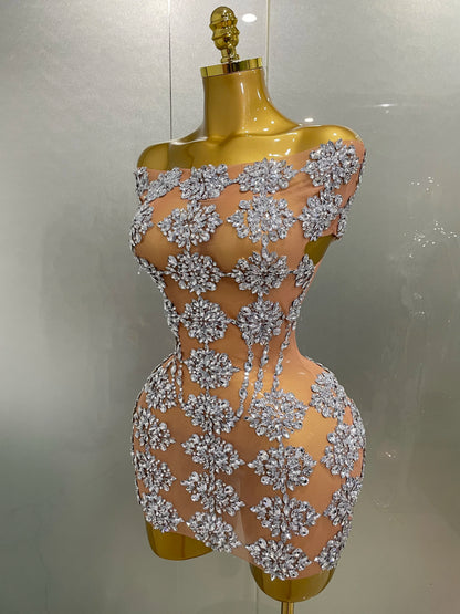 Luxury Sparkly Rhinestone Mesh Mini Dresses