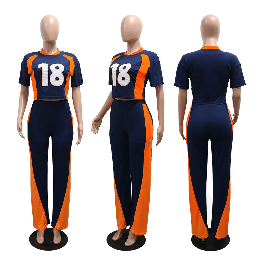 Jersey Tracksuit Short Sleeve Top + Pants Chic 2 Piece Sets