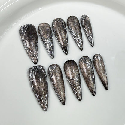 10pcs Retro Golden Almond Handmade Press on Nails Heart Pattern Fake Nails False Nail Artificial Nail 네일팁 Накладные Ногти Uñas