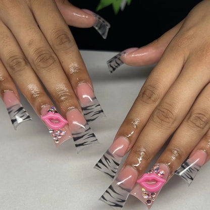 24pcs Duckbill Shaped Fake Nails Gold Butterfly Rhinestone Design False Nail Tips Wearable Full Cover French Press on Nails