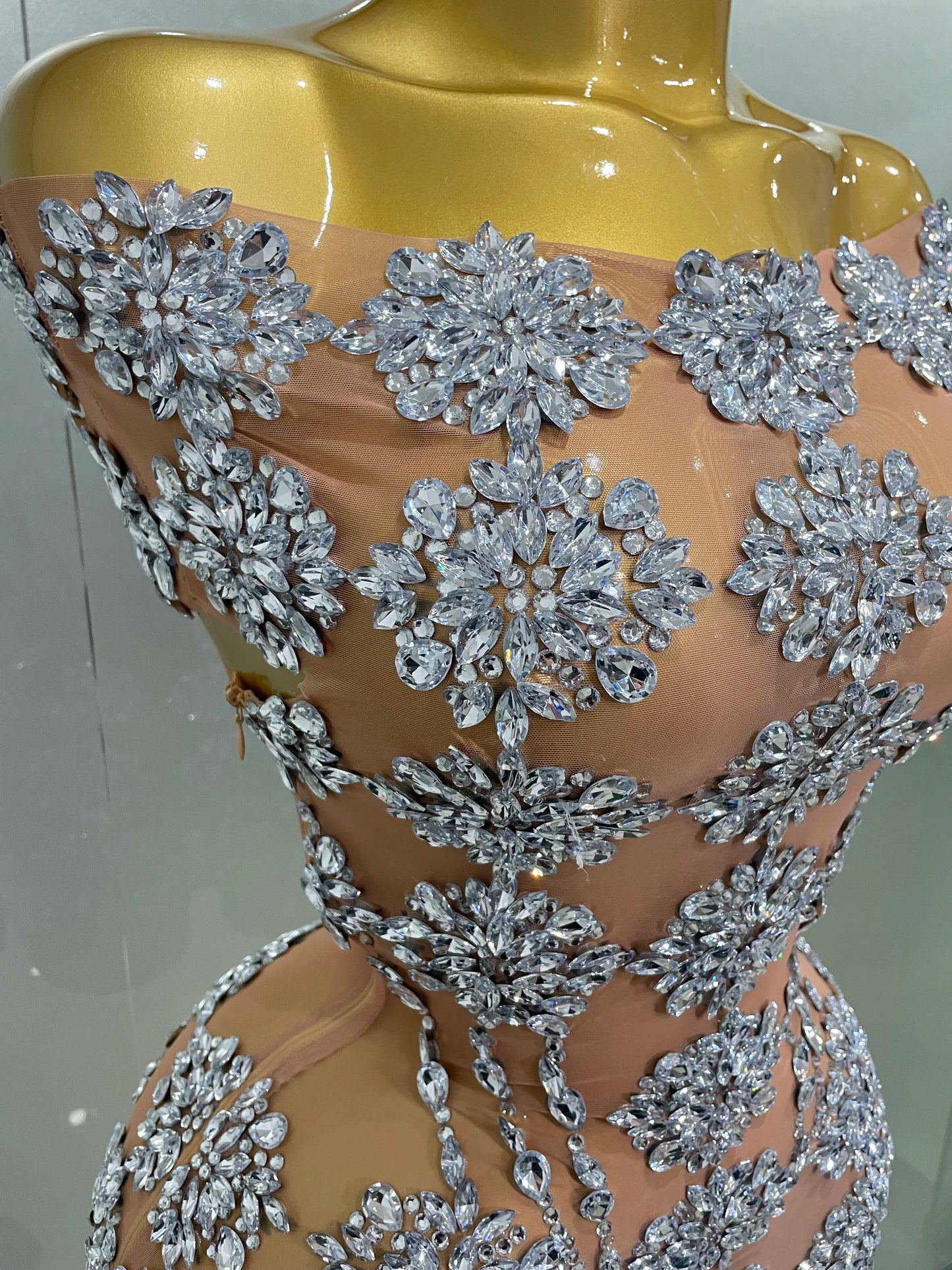 Luxury Sparkly Rhinestone Mesh Mini Dresses