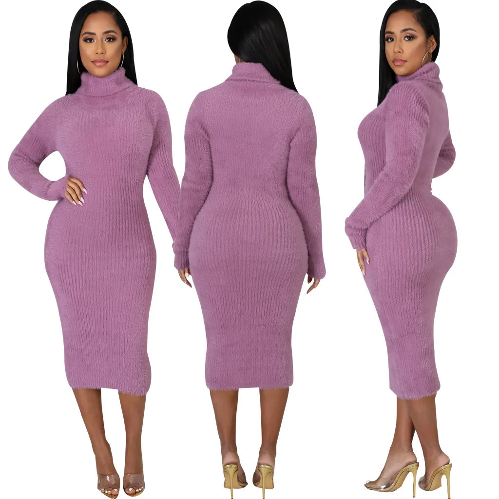 Solid color crew neck sweater dress JX5389