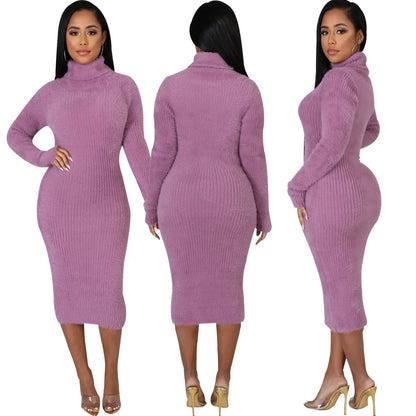 Solid color crew neck sweater dress JX5389