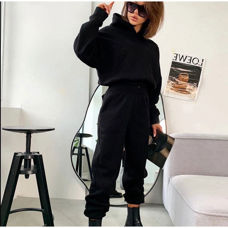 Sanga Two Piece Sets Hooded Sweatshirts Streetwear Pants Solid Suit Sweatpants Jogging Trousers (Autumn Outfits)