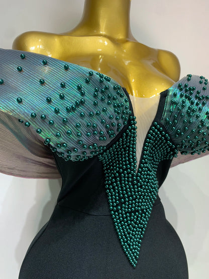 Celebrity Off Shoulder Beading Maxi Dresses