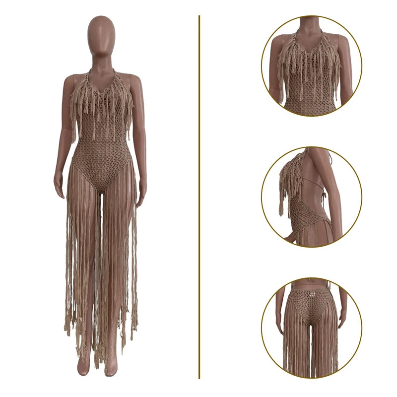 Knitted Tassel See Through Holiday Beach Bodysuits
