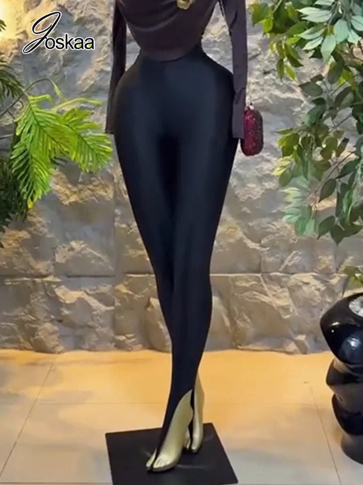 Joskaa Fashion High Waist Shiny Sparkle Footed Leggings Women Hipster Sexy High Elastic Tight Pants Female Bottoms Streetwear