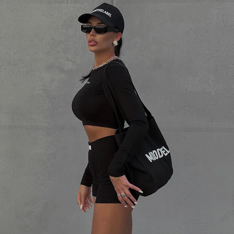Round Neck Long Sleeved 3/4 + Shorts Sets