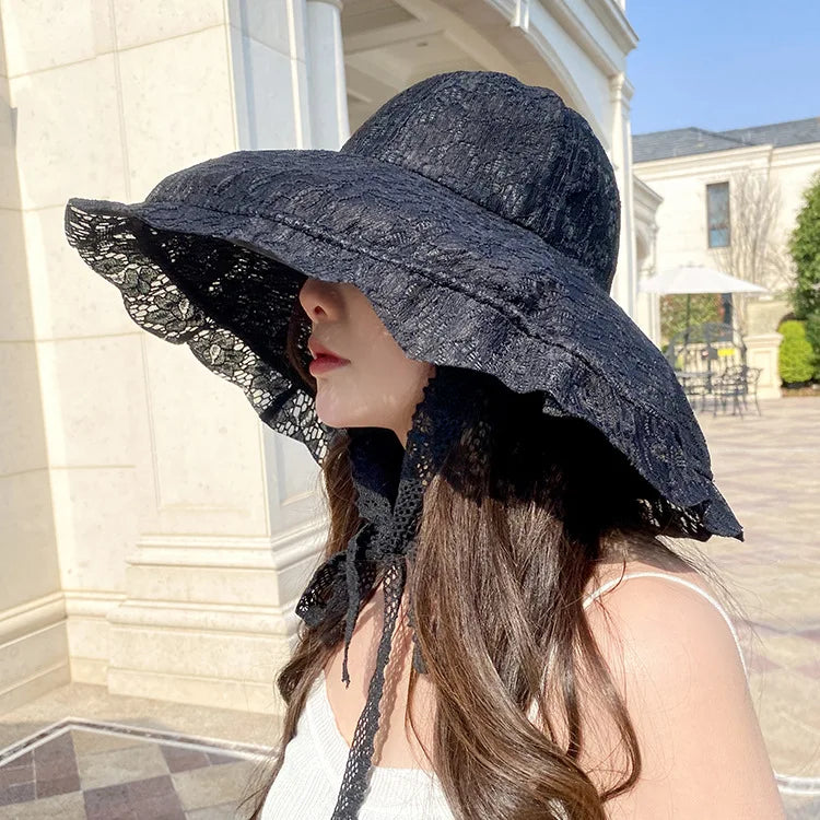 Lace Sun Hat White Black Summer Hats for Women Bucket Hats