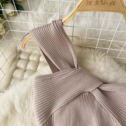 Single Shoulder Ink Knit Dress Backless Tank Striped Slim Bodycon Sundress Women Summer Beachwear Sexy Chic Vestidos