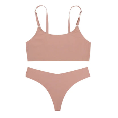 Seamless Thong Low Waist Panties Wire Free Bra Lingerie Set (1pc)