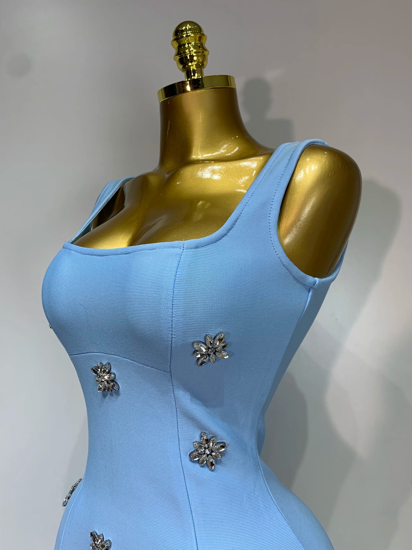 Crystal Sleeveless Square Collar Bodycon Mini Bandage Dresses