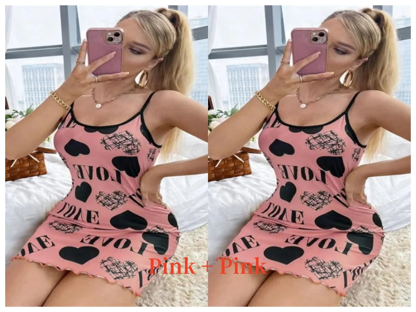 Spaghetti Strap Beautiful Love Print Nightgown