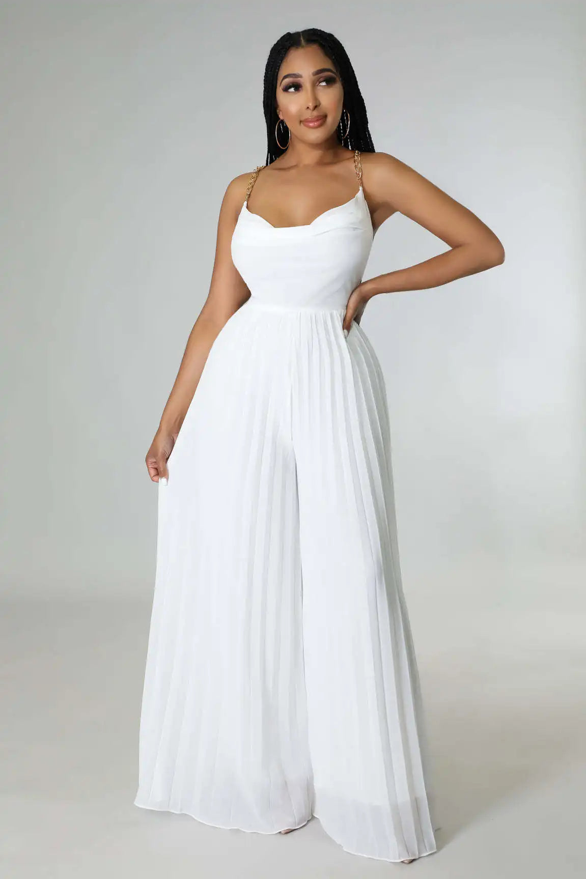 Kannia High-end Pleated Backless Wide-leg Jumpsuit