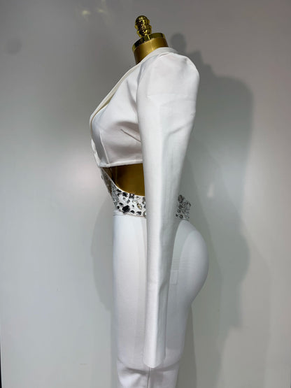 Long Sleeve Beading Bodycon Pant Bandage Sets