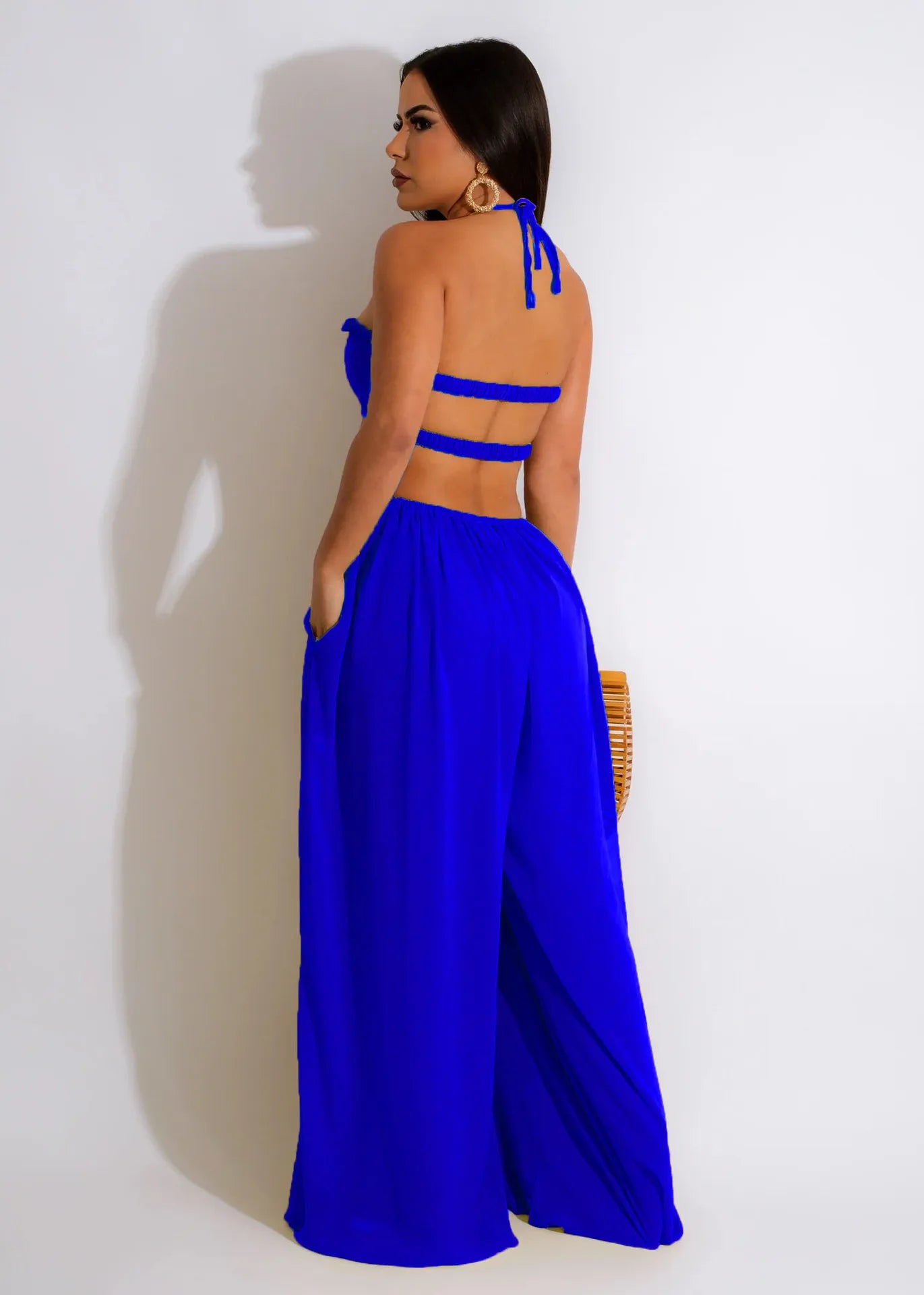 Long Loose Solid Color Seductive Flowing Jumpsuits