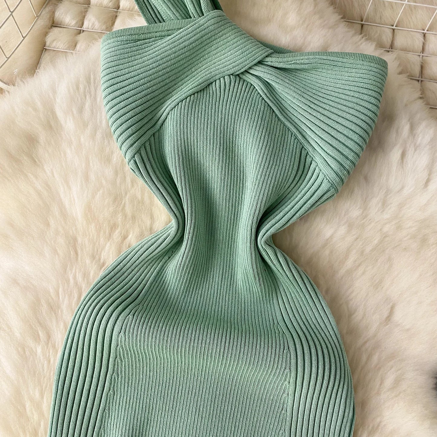 Single Shoulder Ink Knit Dress Backless Tank Striped Slim Bodycon Sundress Women Summer Beachwear Sexy Chic Vestidos