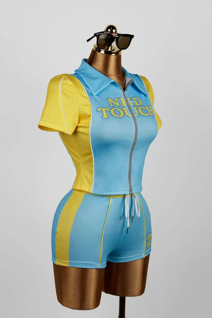Short Sleeve Zipper Top and Short Sets