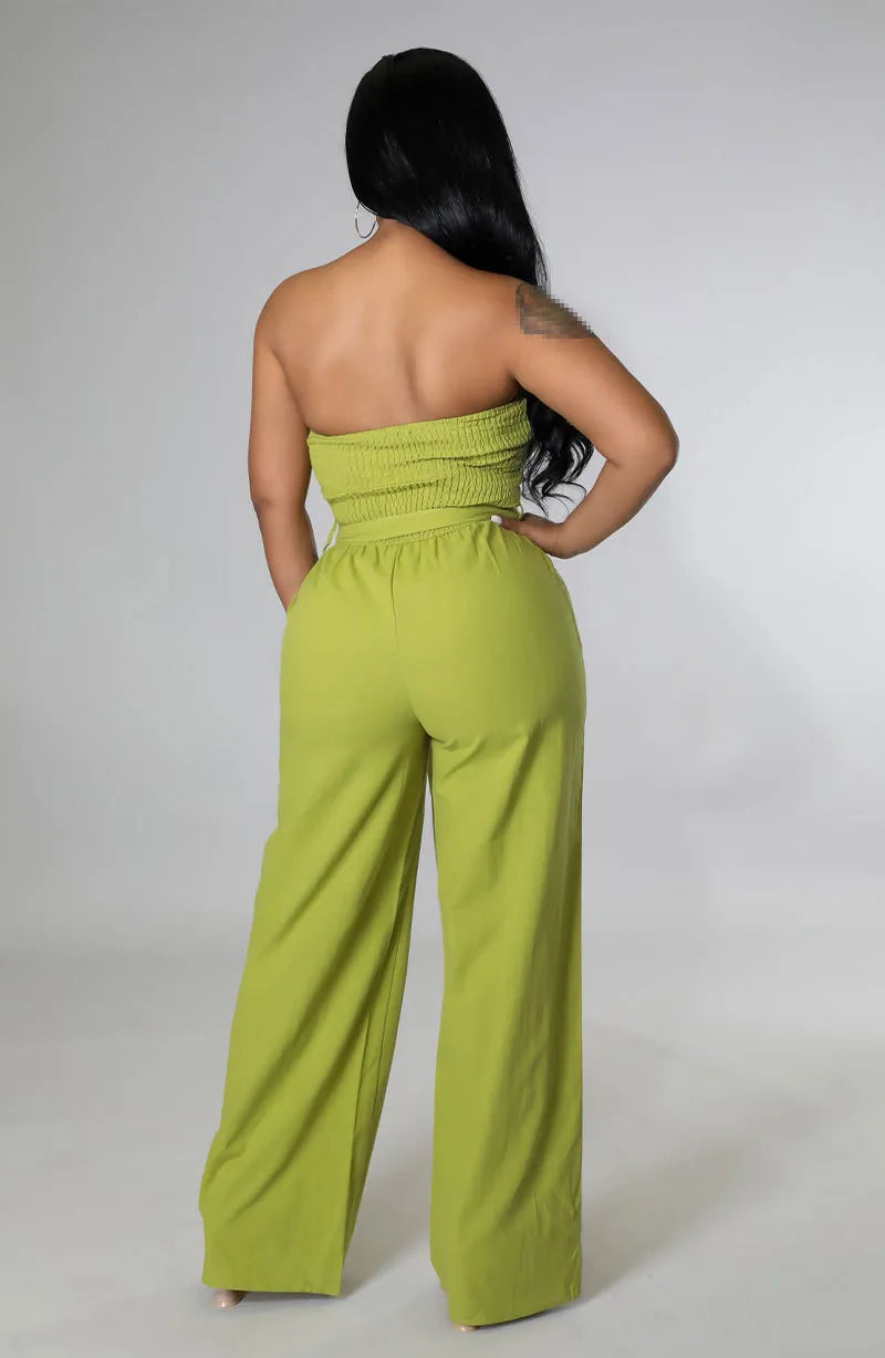 Casual Sleeveless Straight Belted Jumpsuits