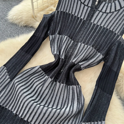 Cold Shoulder Long Sleeve Ribbed Knit Bodycon Midi Dress Elegant Fall Winter