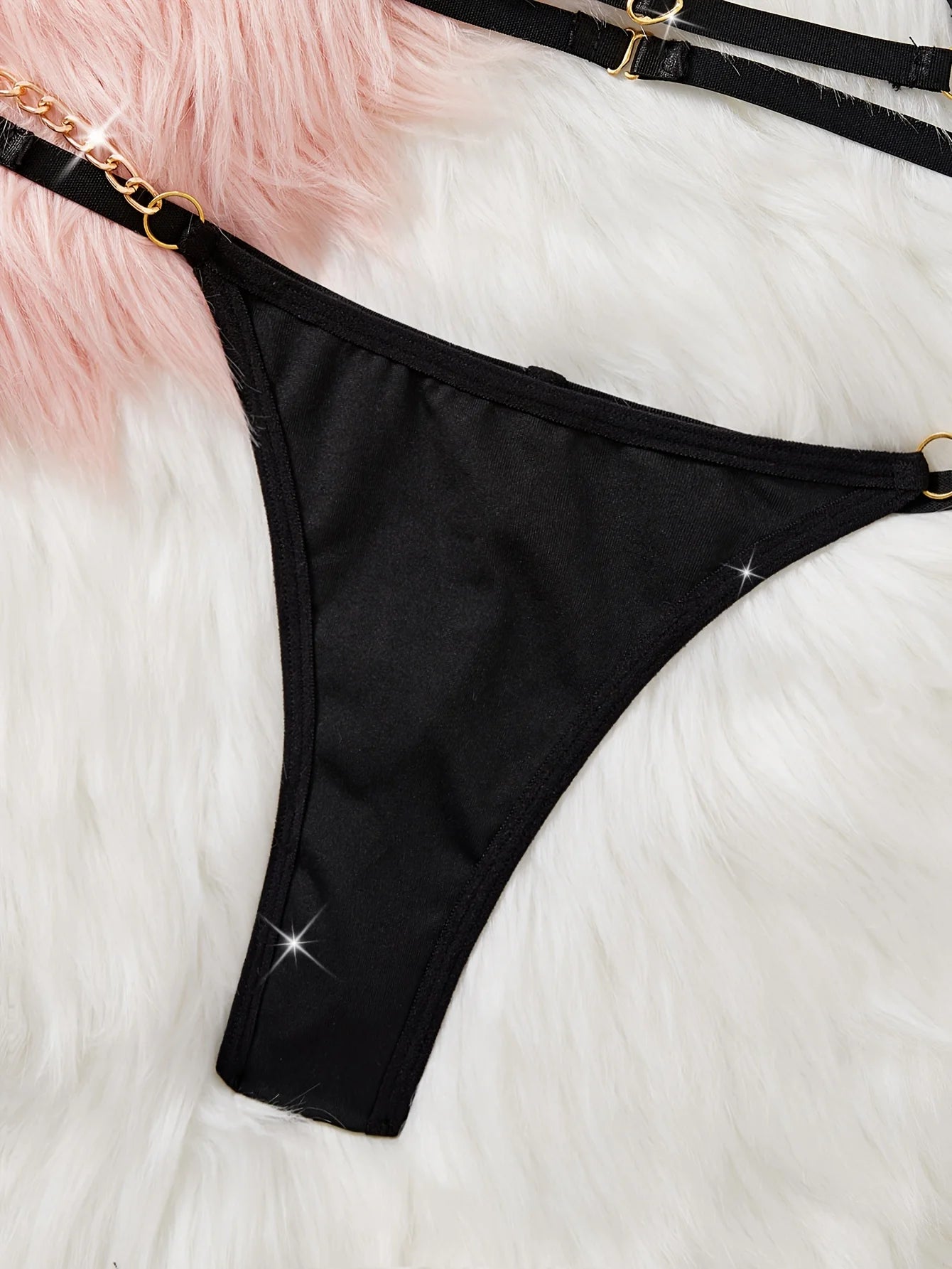 Lingerie Set With Gold Chain + Elegant Thong