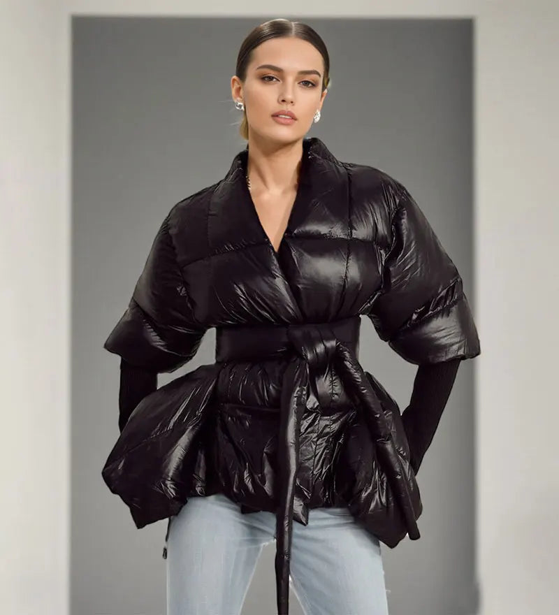 Celebrity High Quality Belt Thickened Bubble Coat