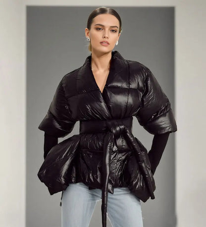Celebrity High Quality Belt Thickened Bubble Coat