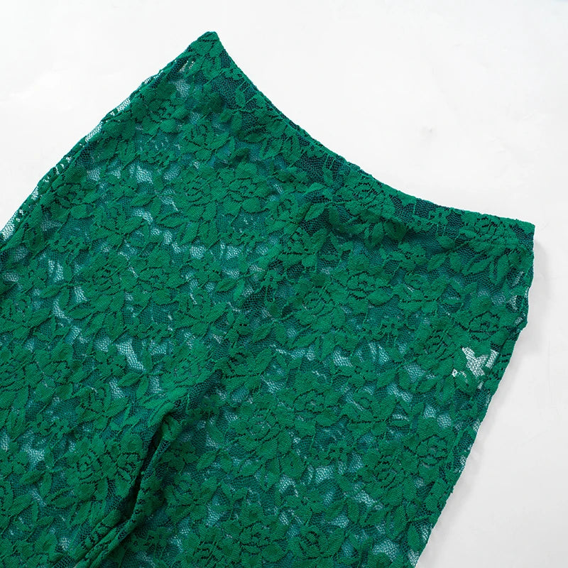 See Through O-Neck Crop Tops+Leggings Skinny Stretch Matching Midnight Party Clubwear