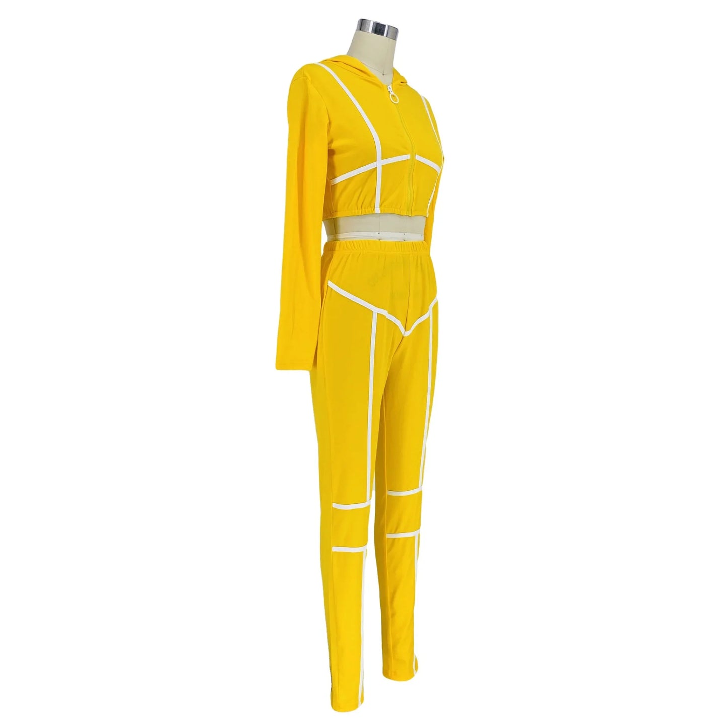 Striped Bandage Full Sleeve O-neck + Pant Sport Sets