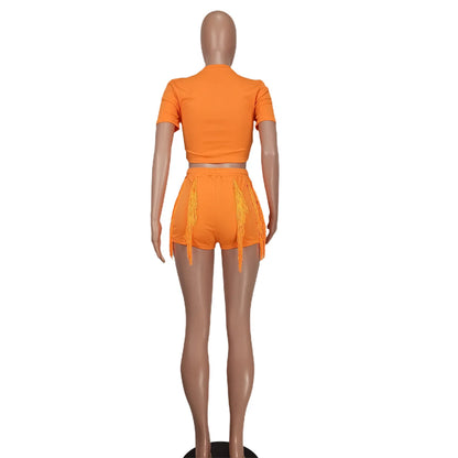 Short Sets Women Two Piece Crop Top + Shorts
