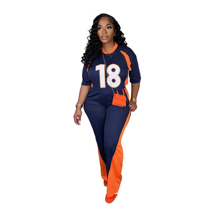 Jersey Tracksuit Short Sleeve Top + Pants Chic 2 Piece Sets