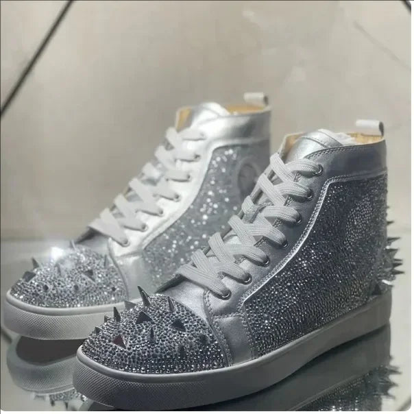 Rrazyi Silver Diamonds Spikes Sneakers