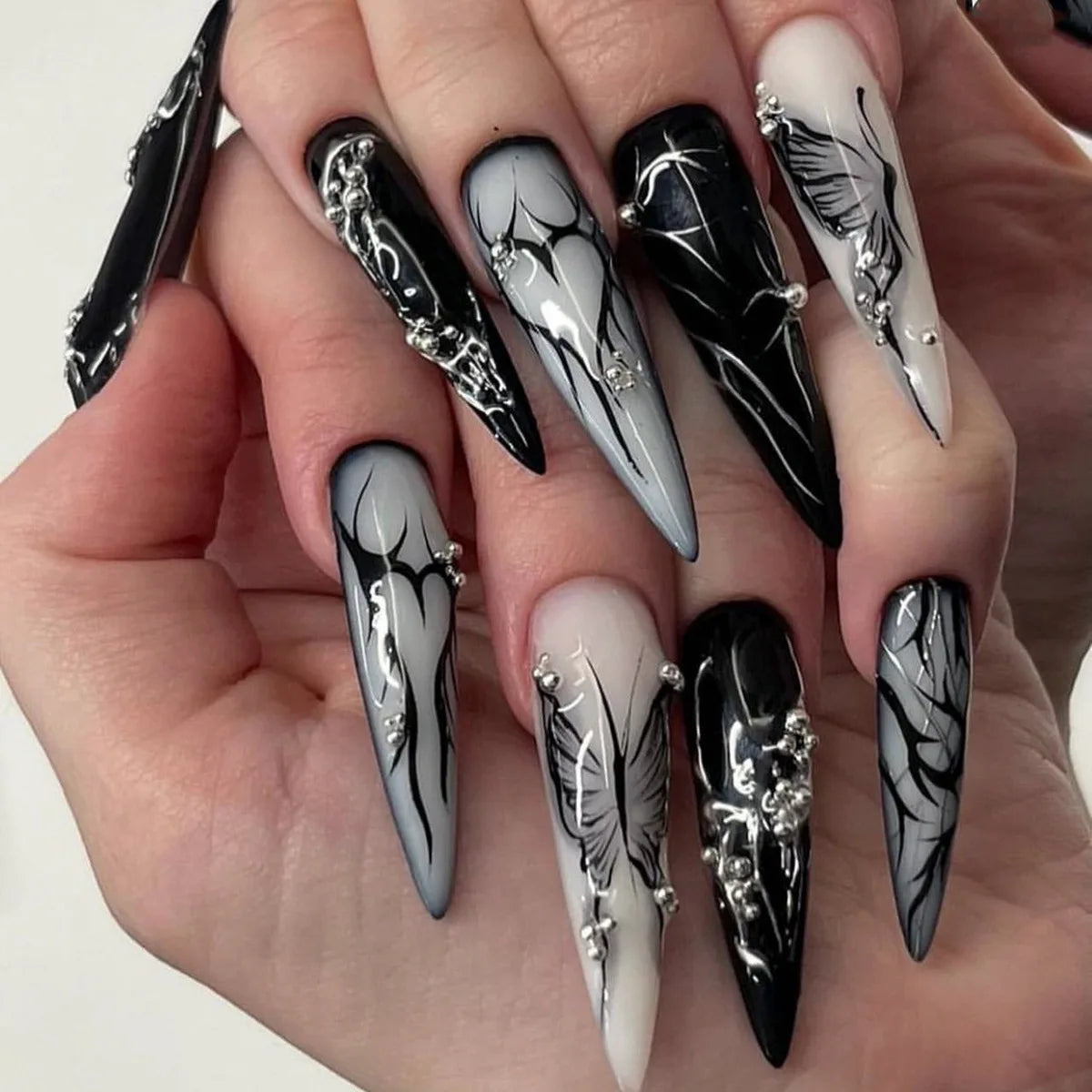 24Pc Long Stiletto Press on Nails Cherry Pink French False Nails with 3D Bow Pearls Design Detachable Acrylic Fake Nail Art Tips
